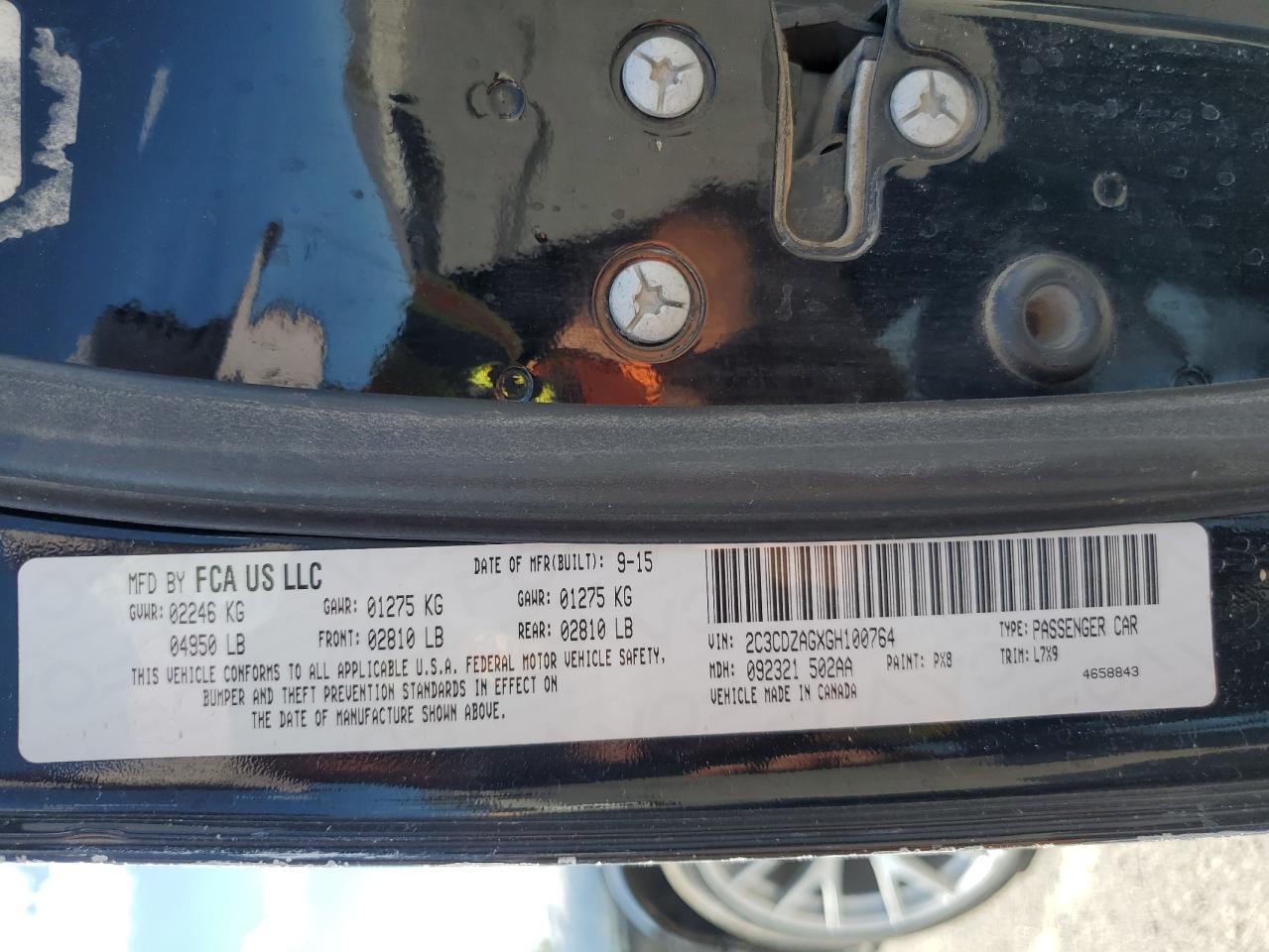 2016 Dodge Challenger VIN 2C3CDZAGXGH100764 Copart auction photo, mechanical / undercarriage damage thumbnail 14