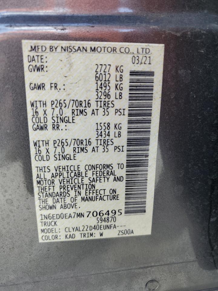 2021 Nissan Navara (Frontier) VIN 1N6ED0EA7MN706495 Copart auction photo, rear end / minor dent/scratches damage thumbnail 13