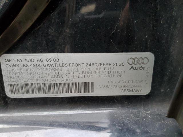 2009 Audi A4 VIN WAUMF78K39N024448 Copart auction photo, vandalism damage thumbnail 12