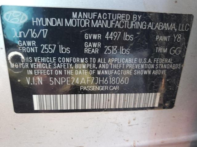 2018 Hyundai Sonata VIN 5NPE24AF7JH618060 Copart auction photo, vandalism damage thumbnail 12