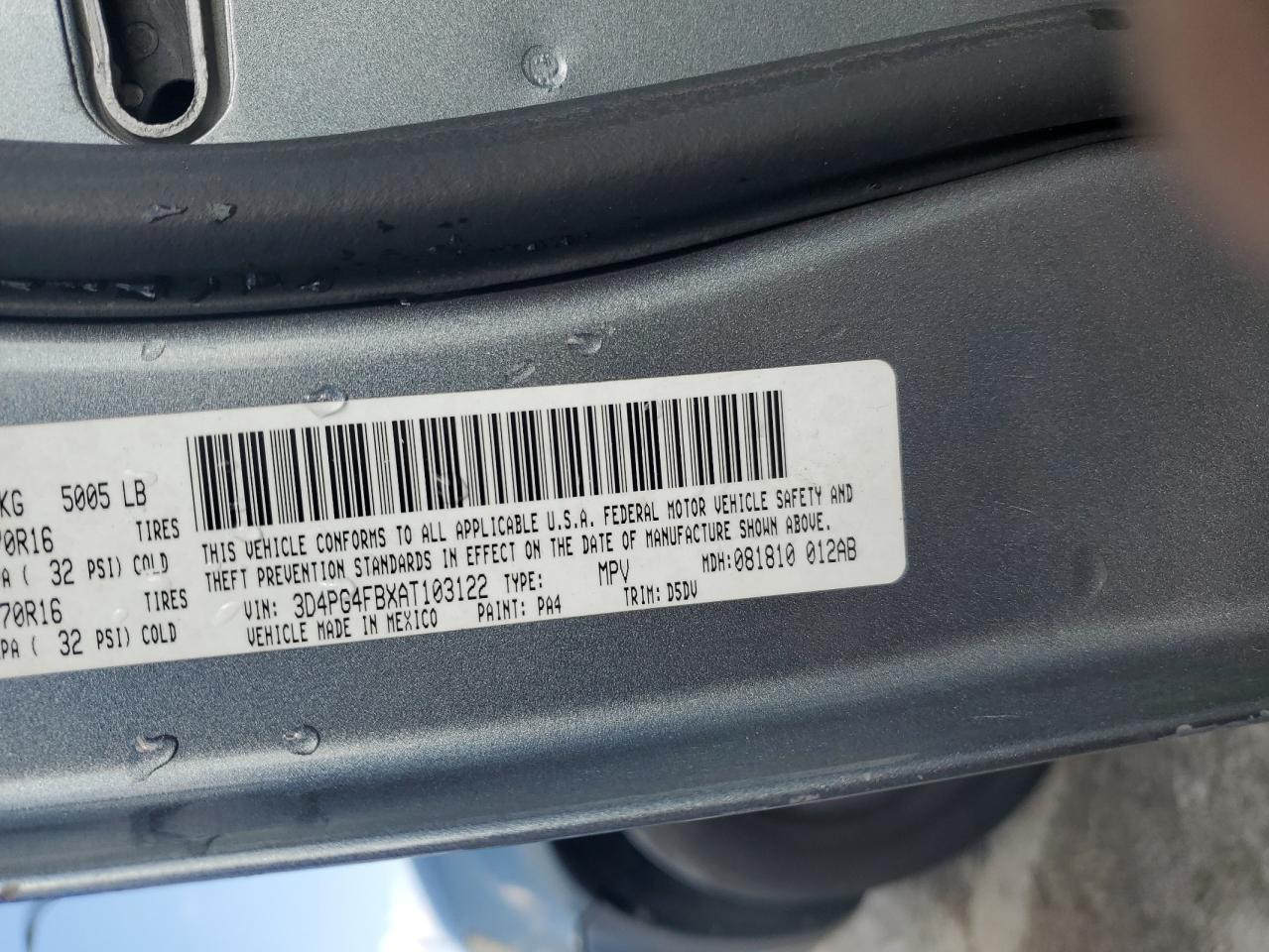 2010 Dodge Journey VIN 3D4PG4FBXAT103122 Copart auction photo, rear end damage thumbnail 14