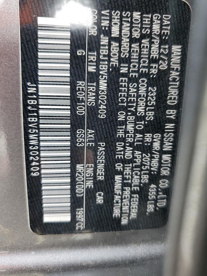 2021 Nissan Rogue VIN JN1BJ1BV5MW302409 Copart auction photo, side damage thumbnail 12