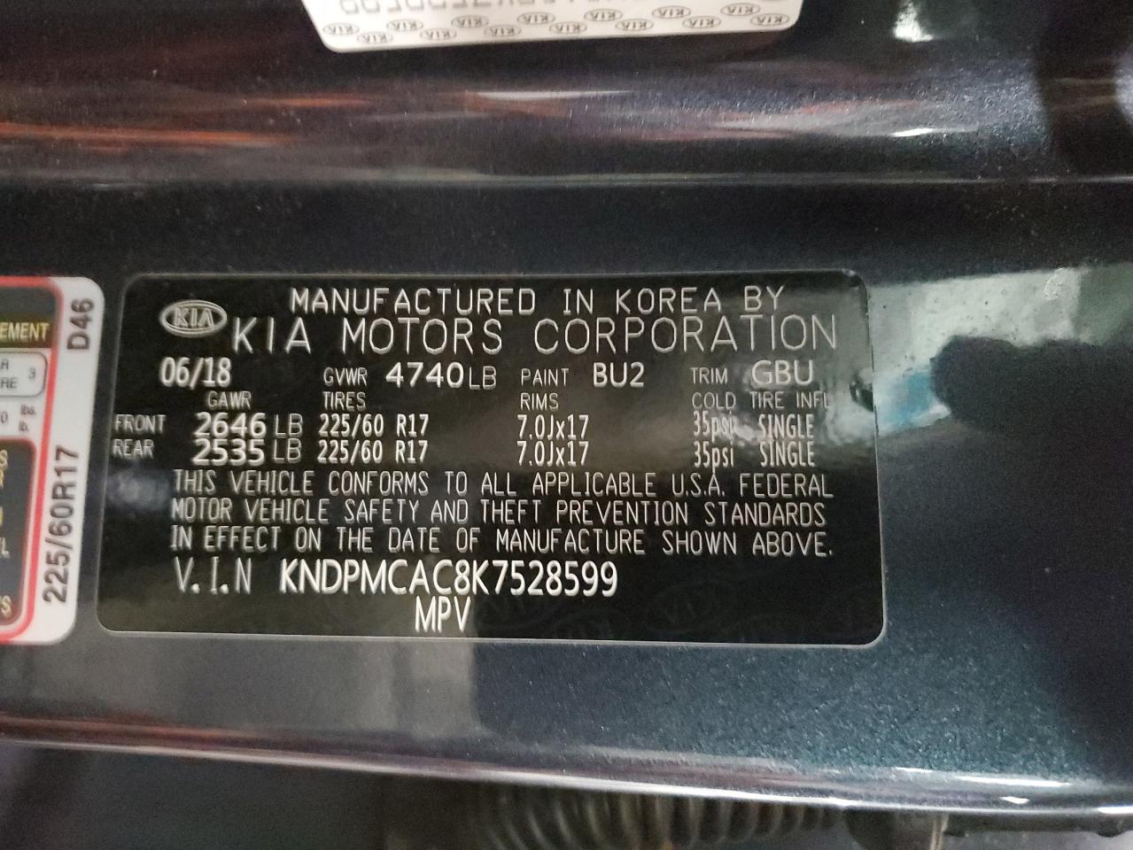 2019 KIA Sportage VIN KNDPMCAC8K7528599 Copart auction photo, front end / minor dent/scratches damage thumbnail 13