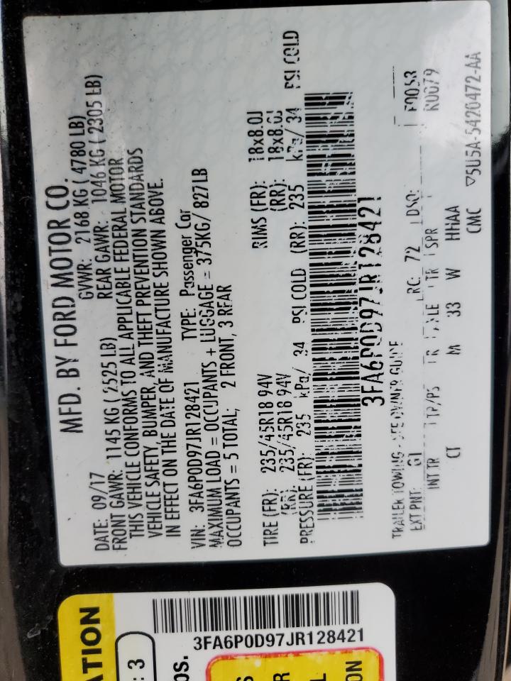 2018 Ford Fusion VIN 3FA6P0D97JR128421 Copart auction photo, front end / minor dent/scratches damage thumbnail 12