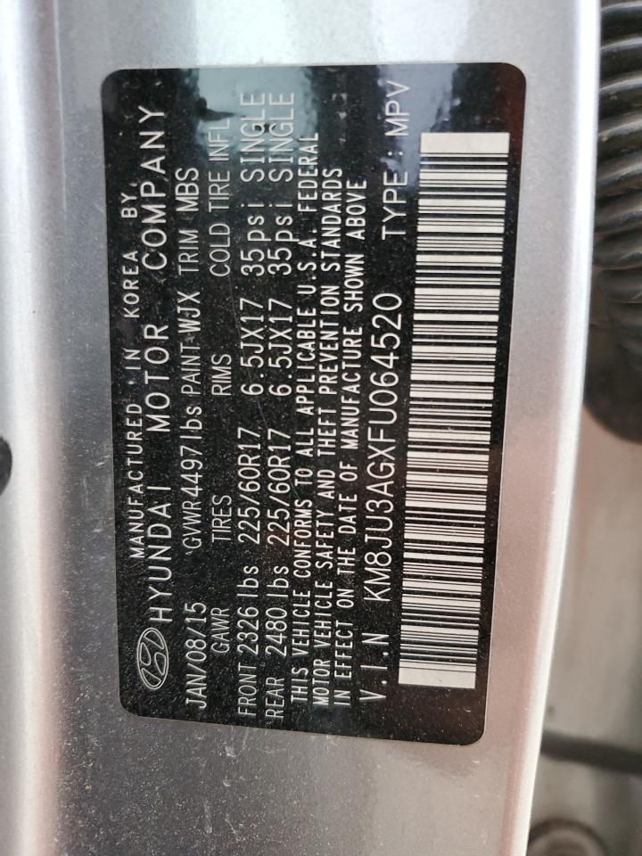 2015 Hyundai Tucson VIN KM8JU3AGXFU064520 Copart auction photo, front end / rear end damage thumbnail 14