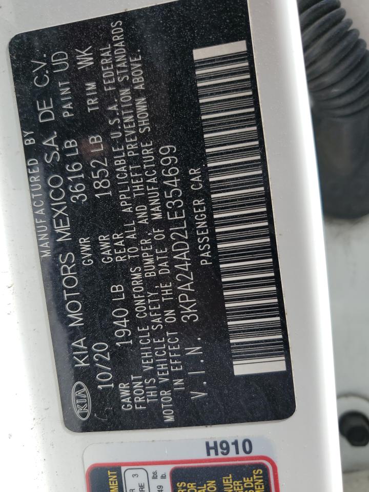 2020 KIA Rio VIN 3KPA24AD2LE354699 Copart auction photo, front end / minor dent/scratches damage thumbnail 12