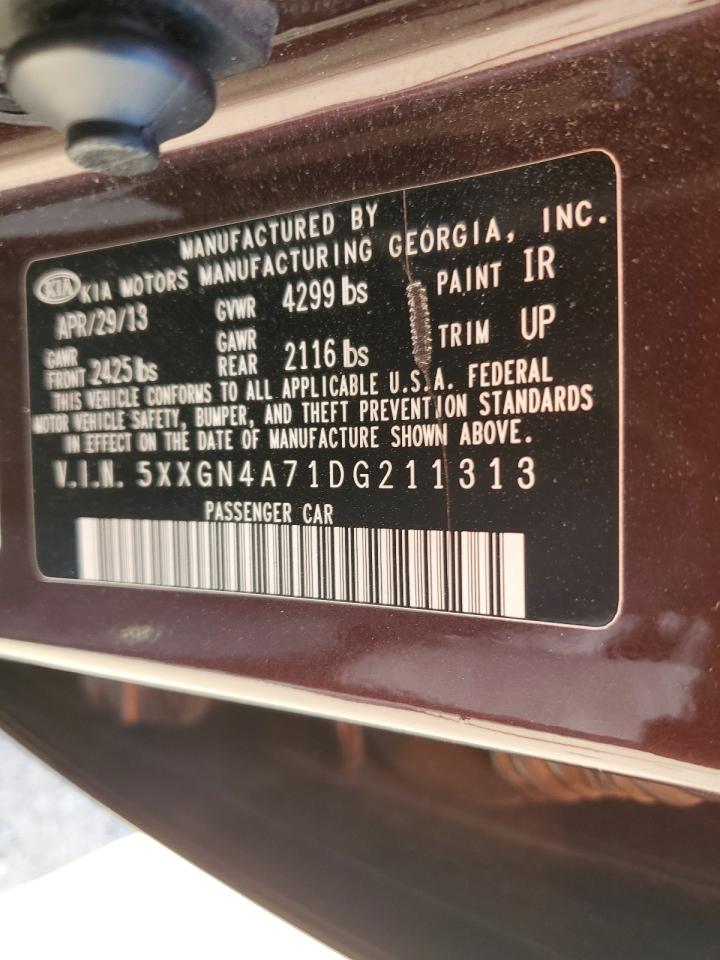 2013 KIA Optima VIN 5XXGN4A71DG211313 Copart auction photo, front end / side damage thumbnail 13