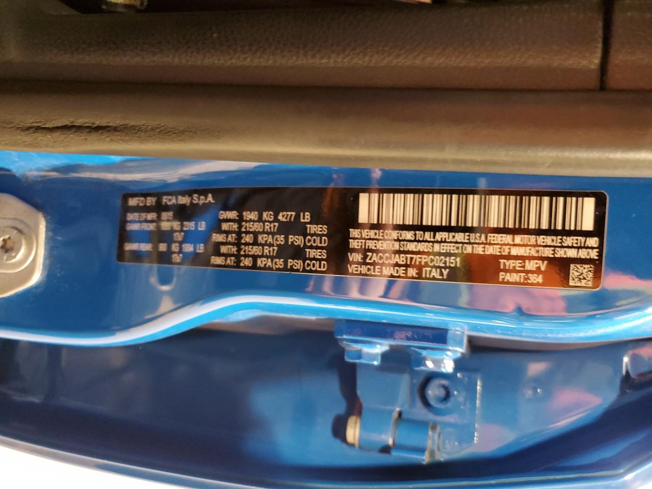 2015 Jeep Renegade VIN ZACCJABT7FPC02151 Copart auction photo, front end damage thumbnail 13