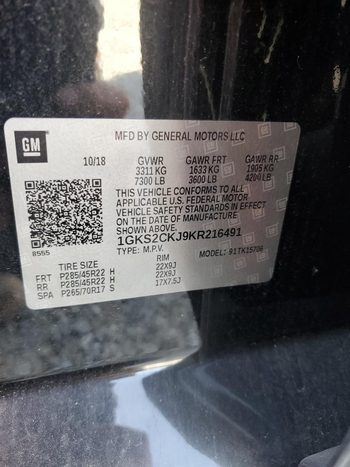 2019 GMC Yukon VIN 1GKS2CKJ9KR216491 Copart auction photo, rear end / mechanical damage thumbnail 13