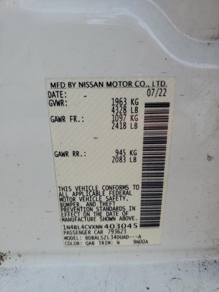 2022 Nissan Altima VIN 1N4BL4CVXNN403045 Copart auction photo, front end / minor dent/scratches damage thumbnail 12