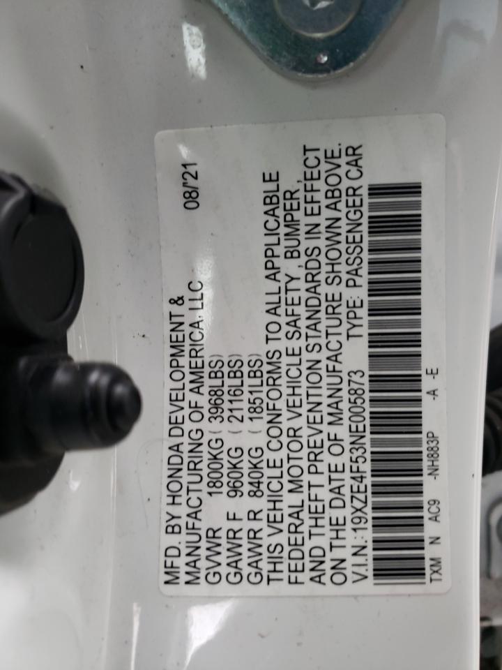 2022 Honda Insight VIN 19XZE4F53NE005873 Copart auction photo, front end damage thumbnail 14
