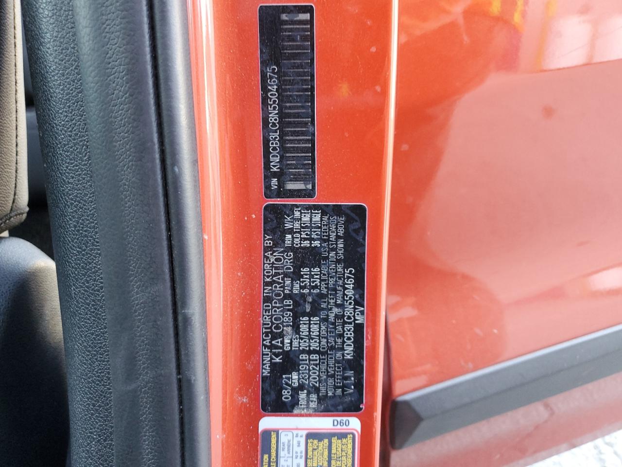 2022 KIA Niro VIN KNDCB3LC8N5504675 Copart auction photo, rear end / side damage thumbnail 12