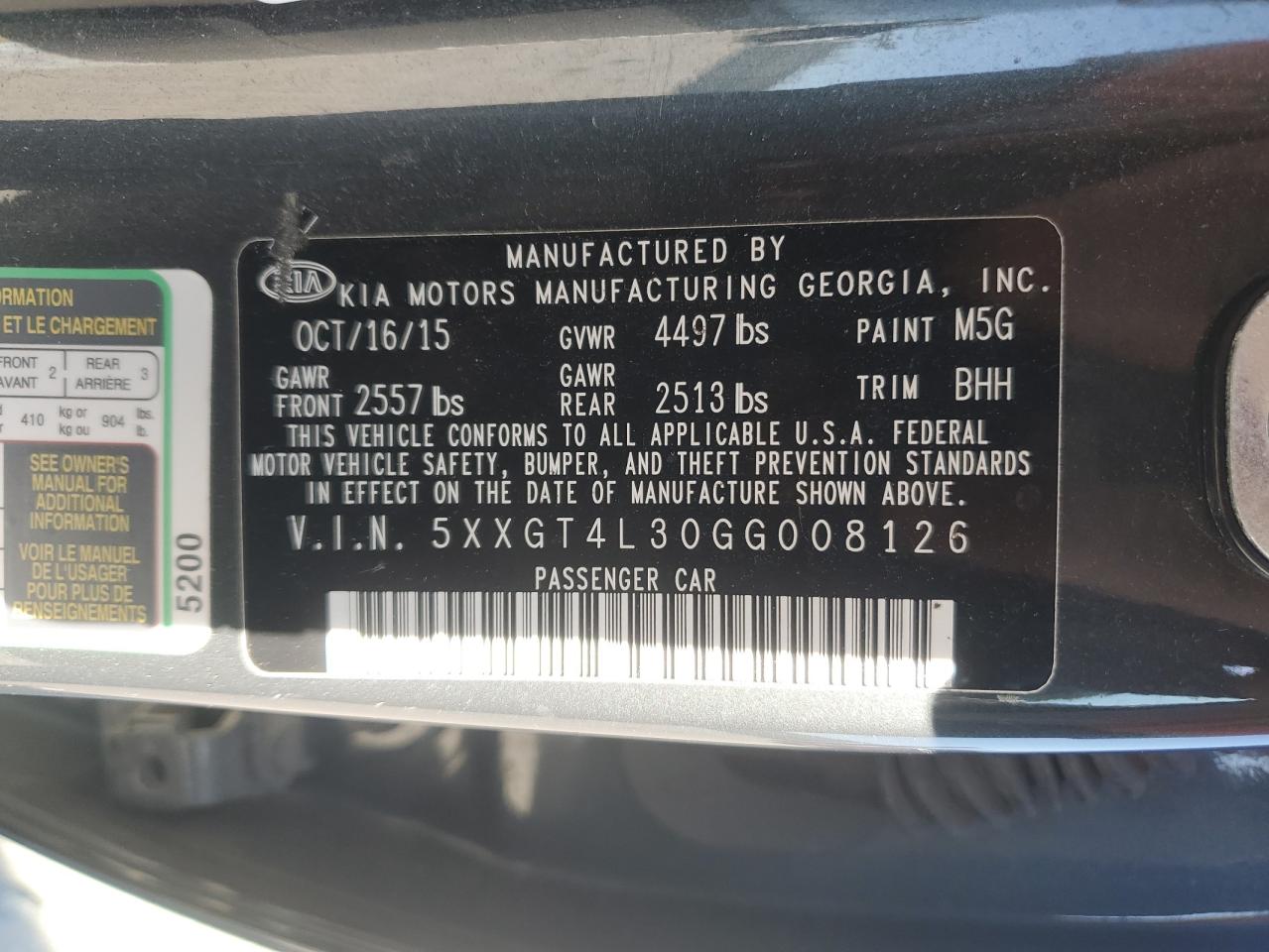 2016 KIA Optima VIN 5XXGT4L30GG008126 Copart auction photo, undercarriage / front end damage thumbnail 14