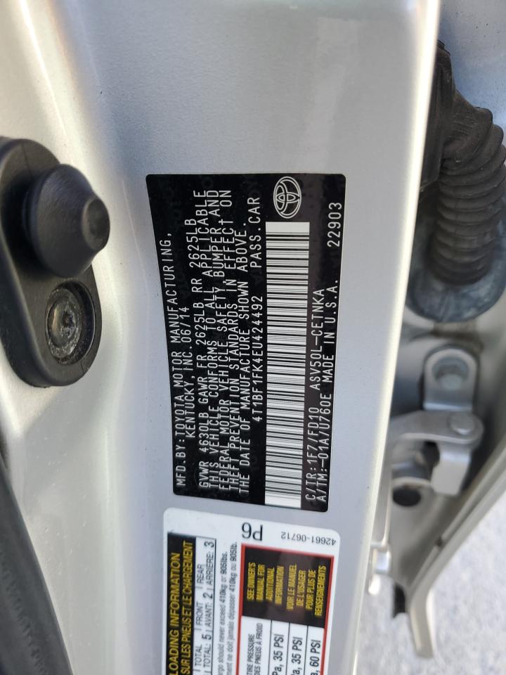 2014 Toyota Camry VIN 4T1BF1FK4EU424492 Copart auction photo, front end / side damage thumbnail 13