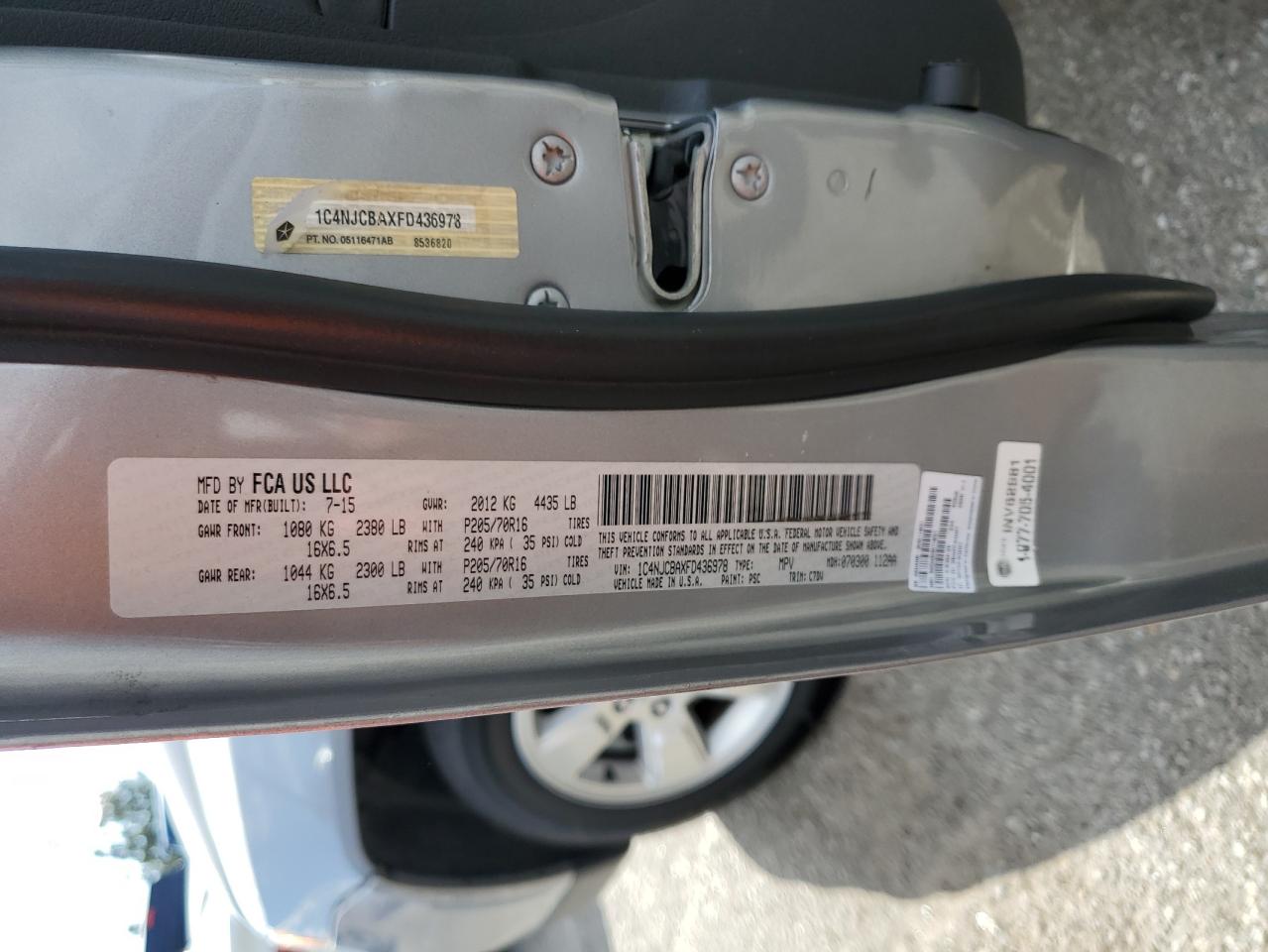 2015 Jeep Compass VIN 1C4NJCBAXFD436978 Copart auction photo, front end damage thumbnail 13