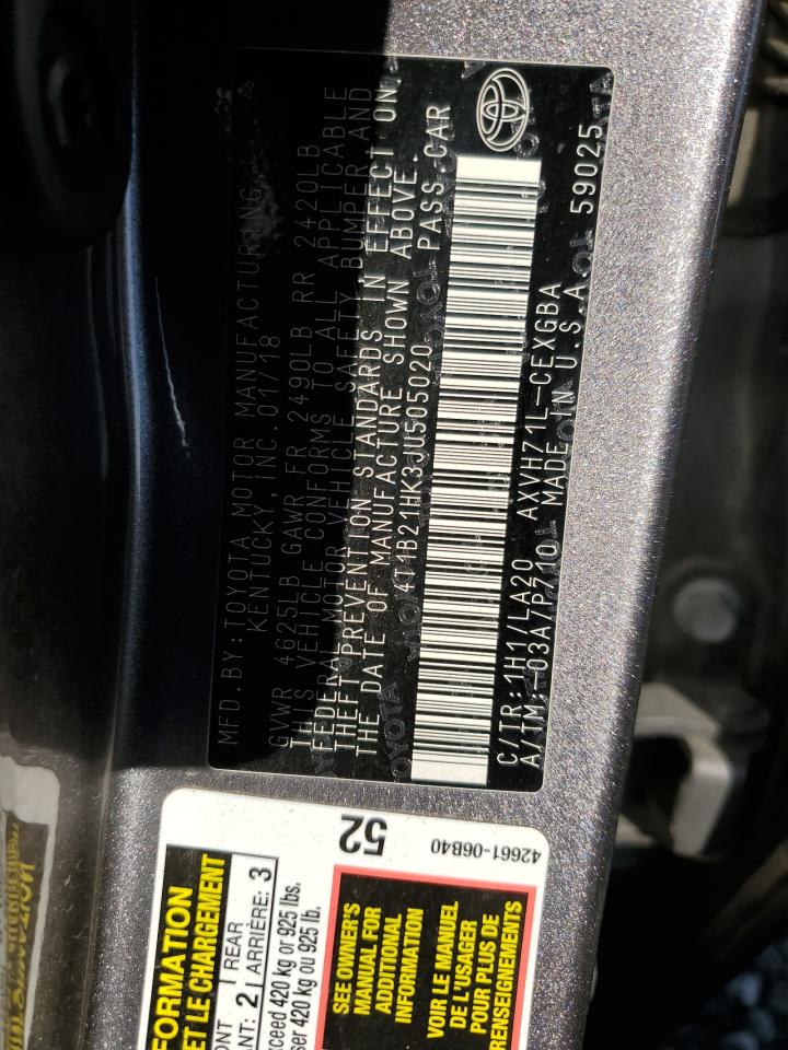 2018 Toyota Camry VIN 4T1B21HK3JU505020 Copart auction photo, front end damage thumbnail 12