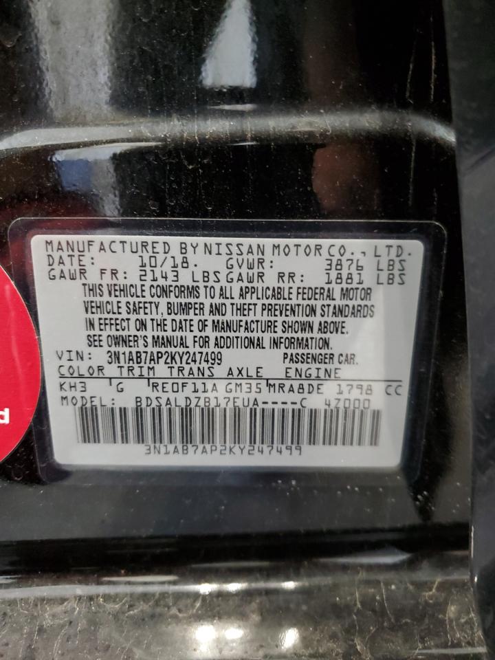 2019 Nissan Sentra VIN 3N1AB7AP2KY247499 Copart auction photo, front end / rear end damage thumbnail 12