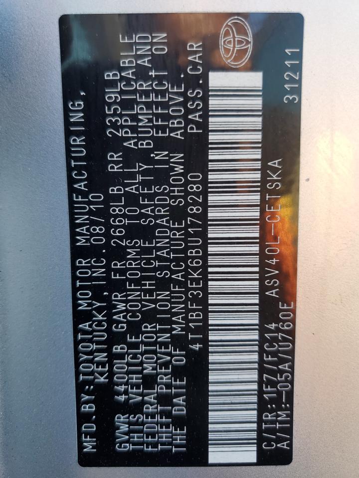 2011 Toyota Camry VIN 4T1BF3EK6BU178280 Copart auction photo, front end damage thumbnail 13