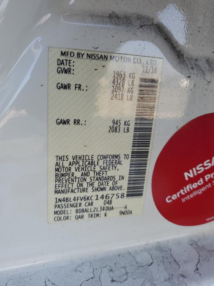 2019 Nissan Altima VIN 1N4BL4FV6KC146758 Copart auction photo, front end damage thumbnail 13