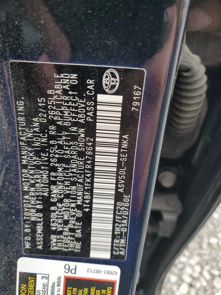 2015 Toyota Camry VIN 4T4BF1FK4FR478642 Copart auction photo, front end damage thumbnail 12