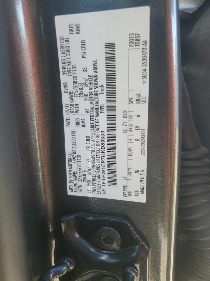 2017 Ford F-150 VIN 1FTEW1EP7HKD89333 Copart auction photo, front end damage thumbnail 13
