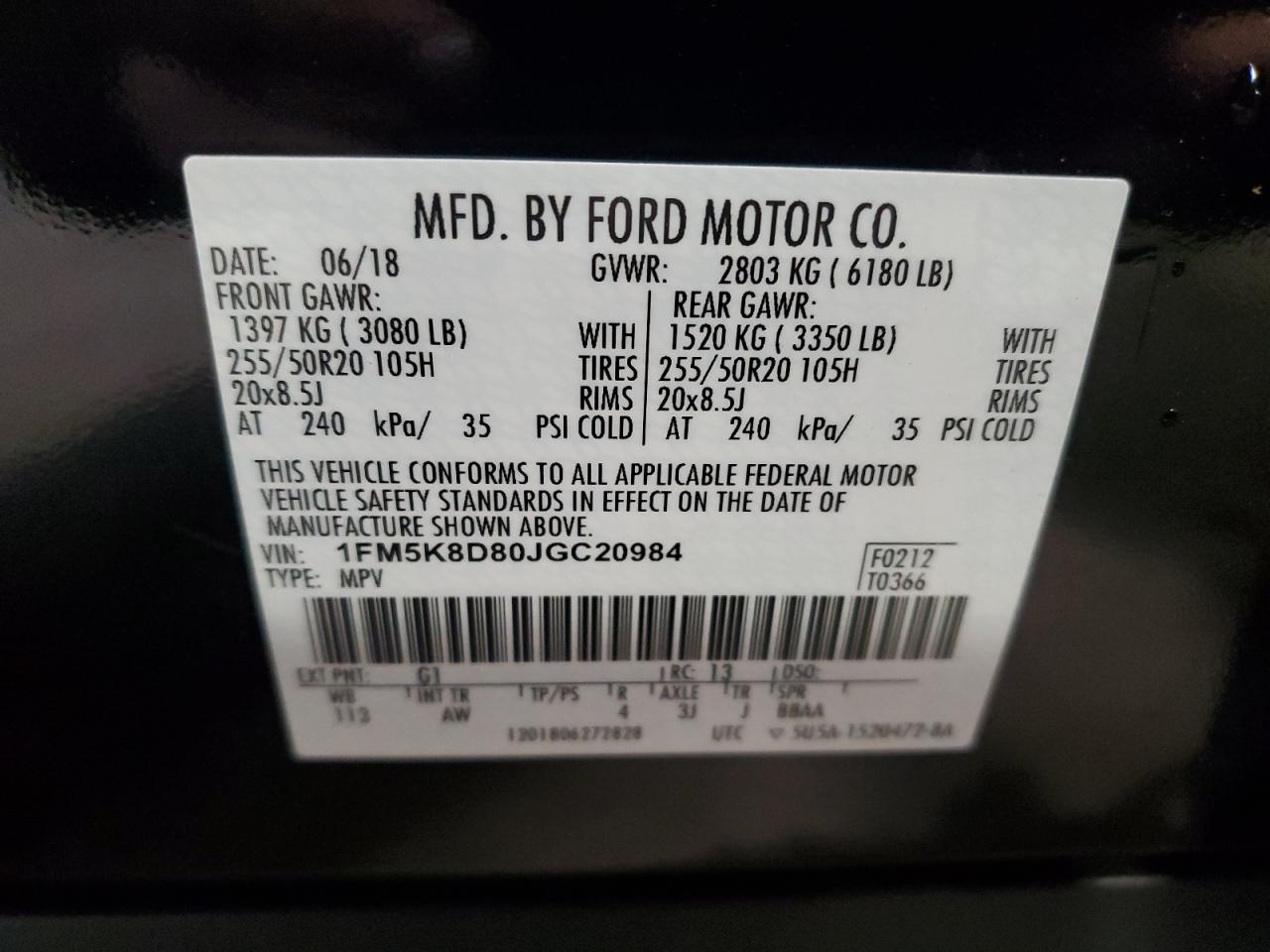 2018 Ford Explorer VIN 1FM5K8D80JGC20984 Copart auction photo, side / front end damage thumbnail 14