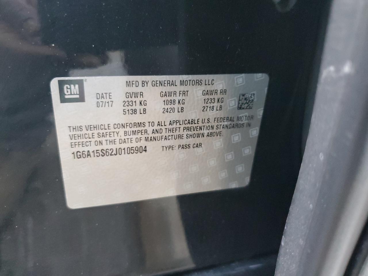2018 Cadillac CTS VIN 1G6A15S62J0105904 Copart auction photo, rear end / side damage thumbnail 12