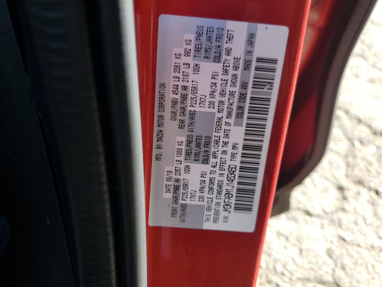 2018 Mazda CX-5 VIN JM3KFABM1J1463460 Copart auction photo, front end / minor dent/scratches damage thumbnail 13