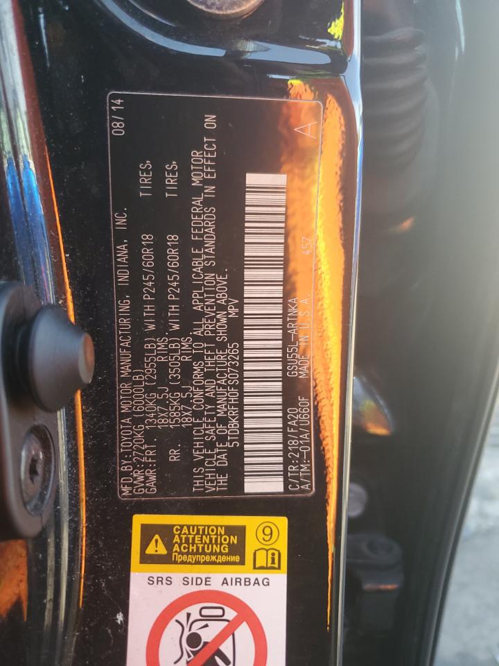2015 Toyota Highlander VIN 5TDBKRFH0FS073265 Copart auction photo, front end damage thumbnail 15