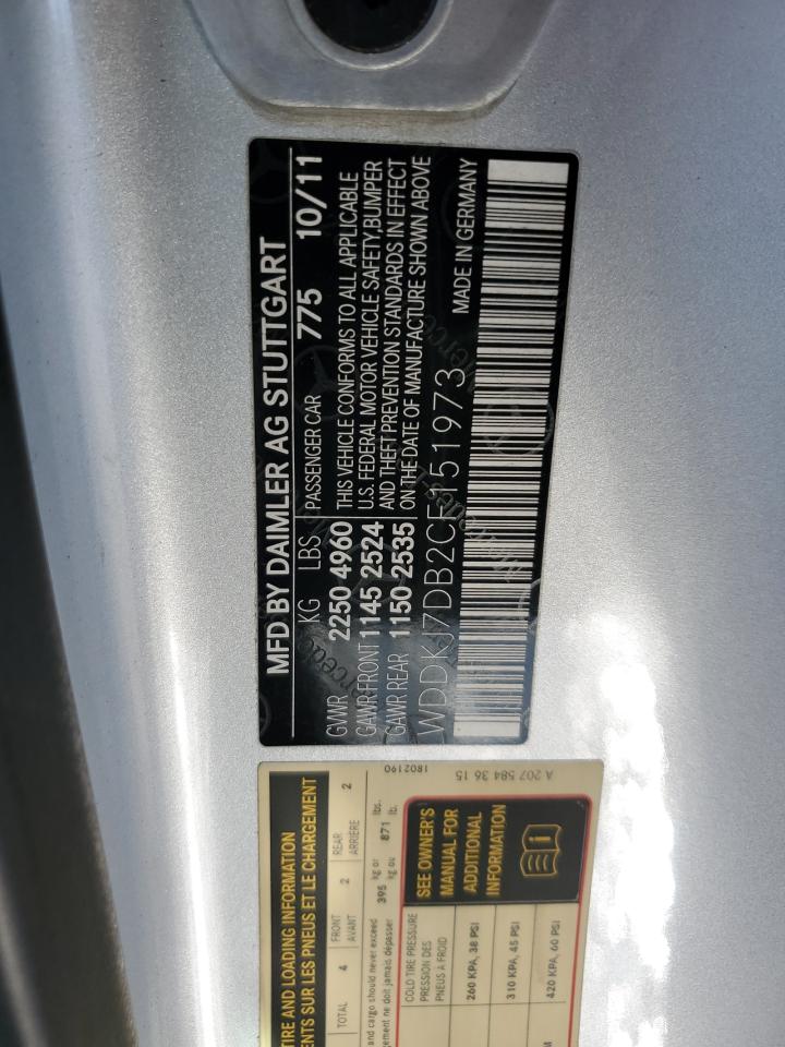 2012 Mercedes-Benz E-klasse VIN WDDKJ7DB2CF151973 Copart auction photo, rear end damage thumbnail 12