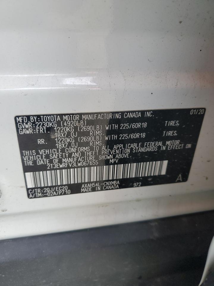 2020 Toyota RAV 4 VIN 2T3EWRFV3LW067655 Copart auction photo, side damage thumbnail 13