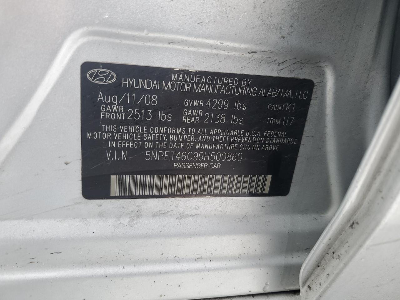 2009 Hyundai Sonata VIN 5NPET46C99H500860 Copart auction photo, front end damage thumbnail 12