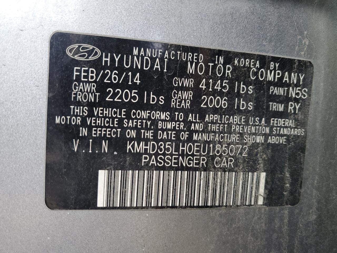 2014 Hyundai Elantra VIN KMHD35LH0EU185072 Copart auction photo, mechanical / minor dent/scratches damage thumbnail 12