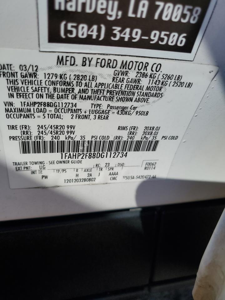 2013 Ford Taurus VIN 1FAHP2F88DG112734 Copart auction photo, side damage thumbnail 12