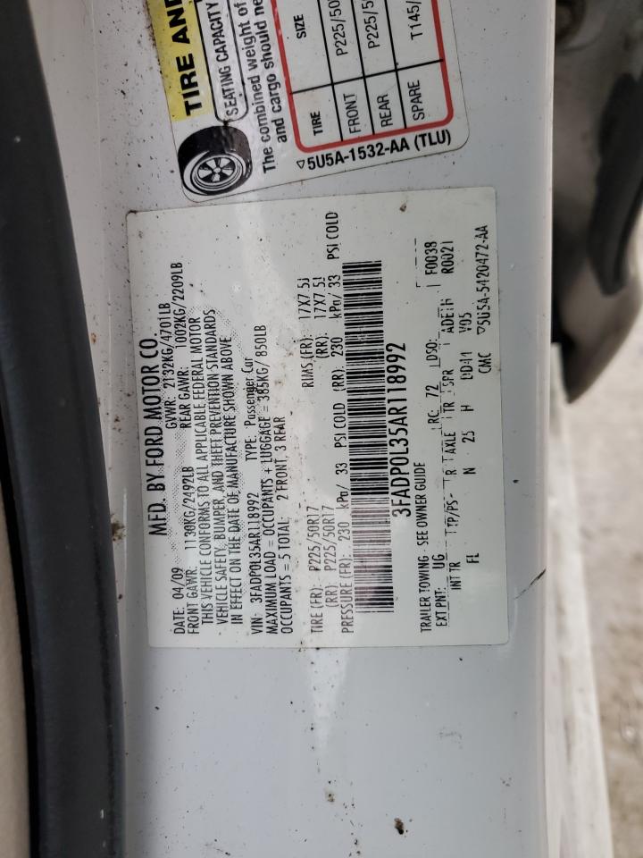 2010 Ford Fusion VIN 3FADP0L35AR118992 Copart auction photo, front end / rear end damage thumbnail 15