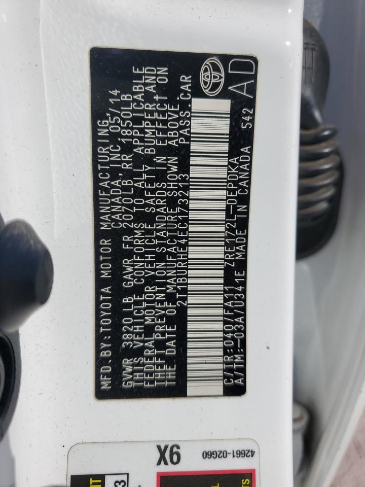 2014 Toyota Corolla VIN 2T1BURHE4EC173213 Copart auction photo, front end damage thumbnail 12