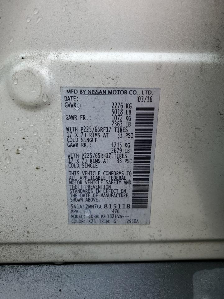 2016 Nissan Rogue VIN 5N1AT2MN7GC815118 Copart auction photo, side / front end damage thumbnail 13