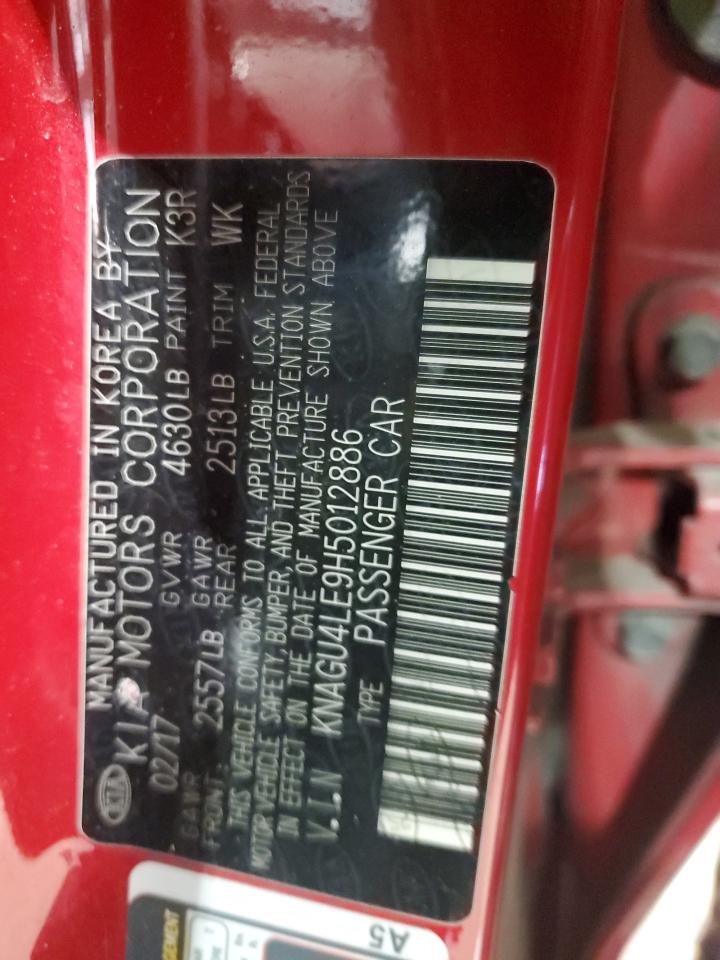 2017 KIA Optima VIN KNAGU4LE9H5012886 Copart auction photo, front end damage thumbnail 14
