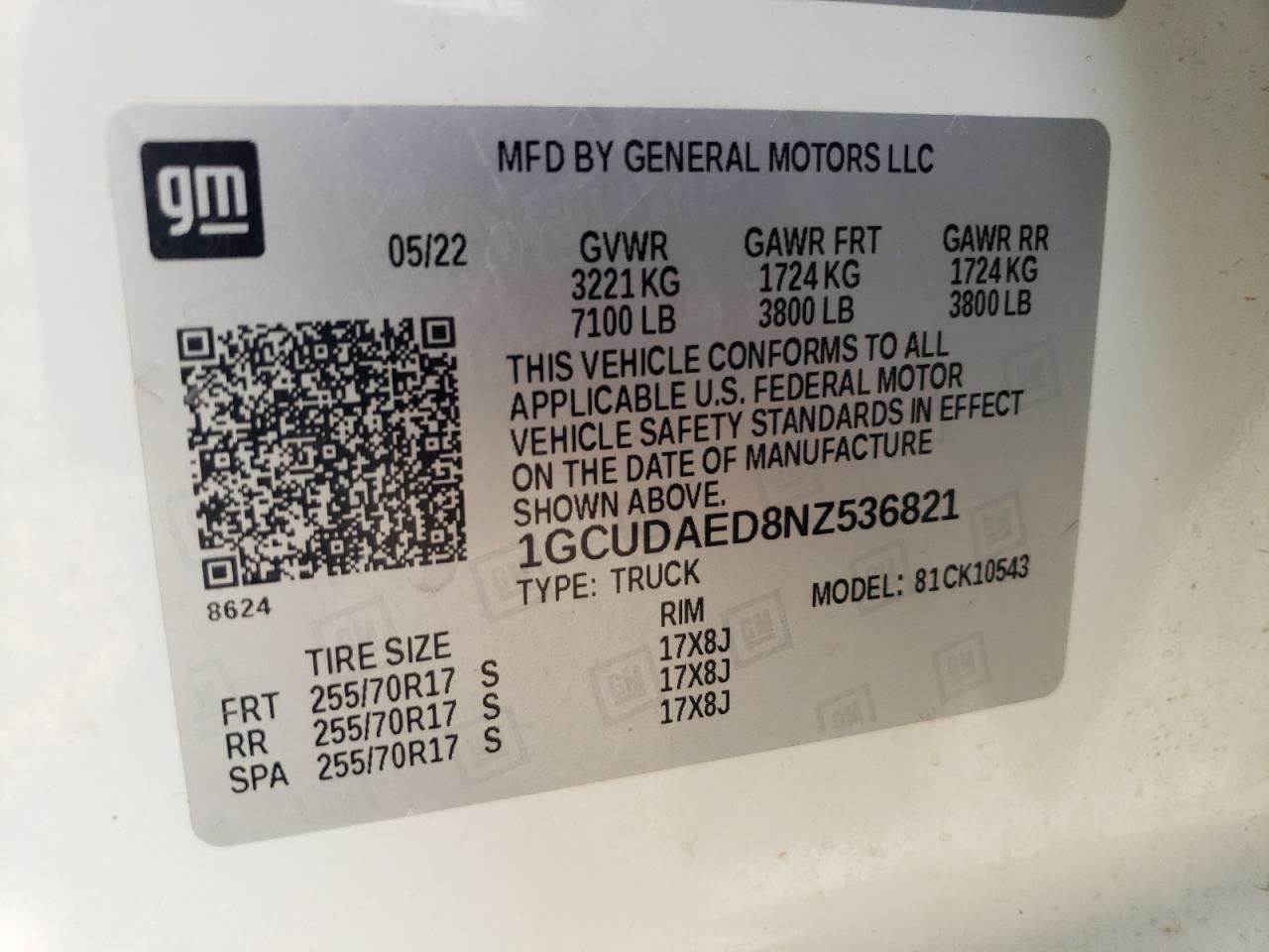 2022 Chevrolet Silverado VIN 1GCUDAED8NZ536821 Copart auction photo, front end damage thumbnail 12