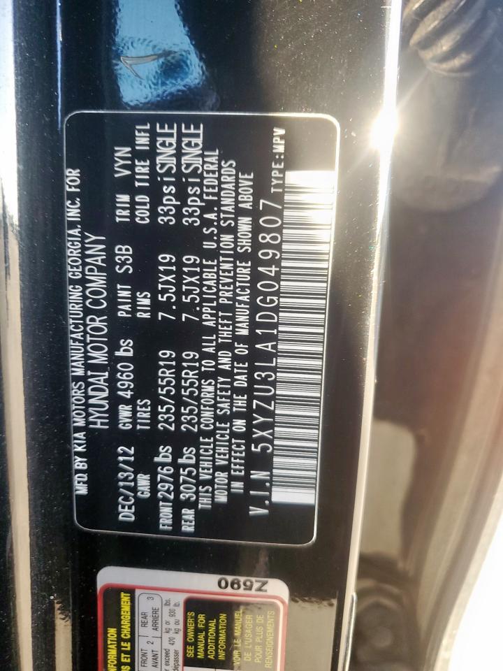 2013 Hyundai Santa Fe VIN 5XYZU3LA1DG049807 Copart auction photo, rear end damage thumbnail 14