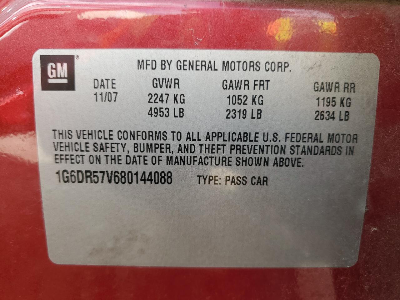 2008 Cadillac CTS VIN 1G6DR57V680144088 Copart auction photo, front end / side damage thumbnail 13