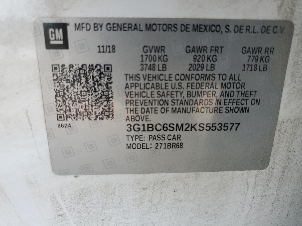2019 Chevrolet Cruze VIN 3G1BC6SM2KS553577 Copart auction photo, front end damage thumbnail 12