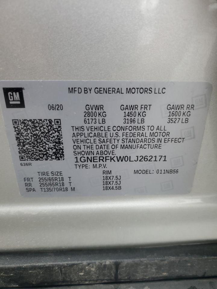 2020 Chevrolet Traverse VIN 1GNERFKW0LJ262171 Copart auction photo, front end damage thumbnail 13
