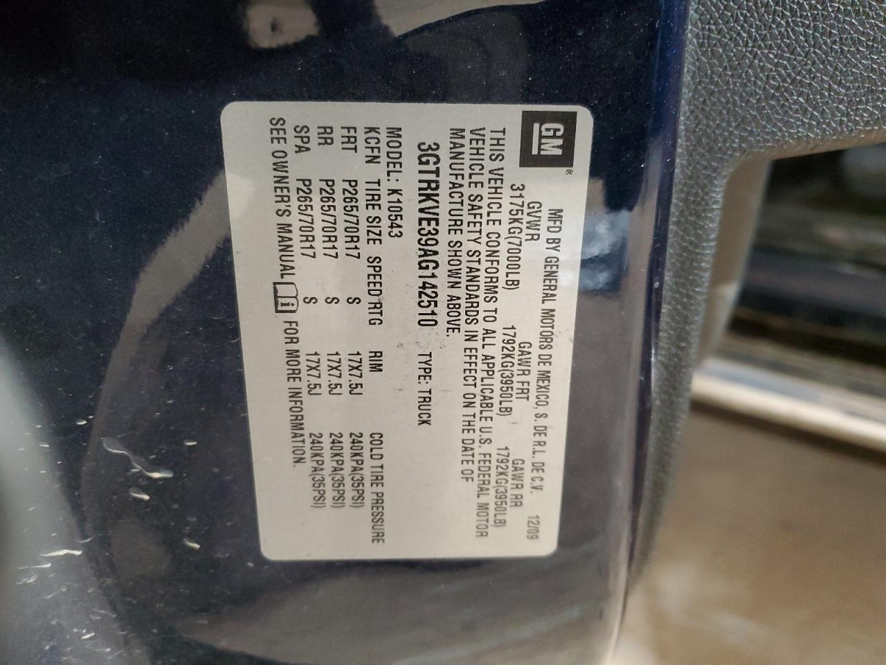 2010 GMC Sierra VIN 3GTRKVE39AG142510 Copart auction photo, front end / rear end damage thumbnail 12