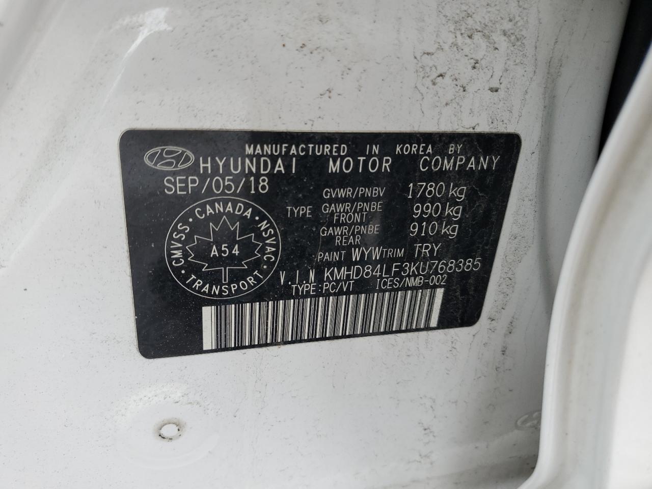 2019 Hyundai Elantra VIN KMHD84LF3KU768385 Copart auction photo, front end / rear end damage thumbnail 13