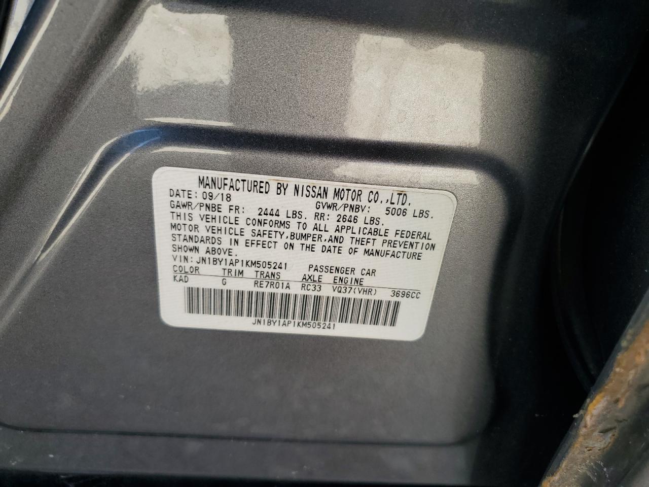 2019 Infiniti Q70 VIN JN1BY1AP1KM505241 Copart auction photo, front end damage thumbnail 12