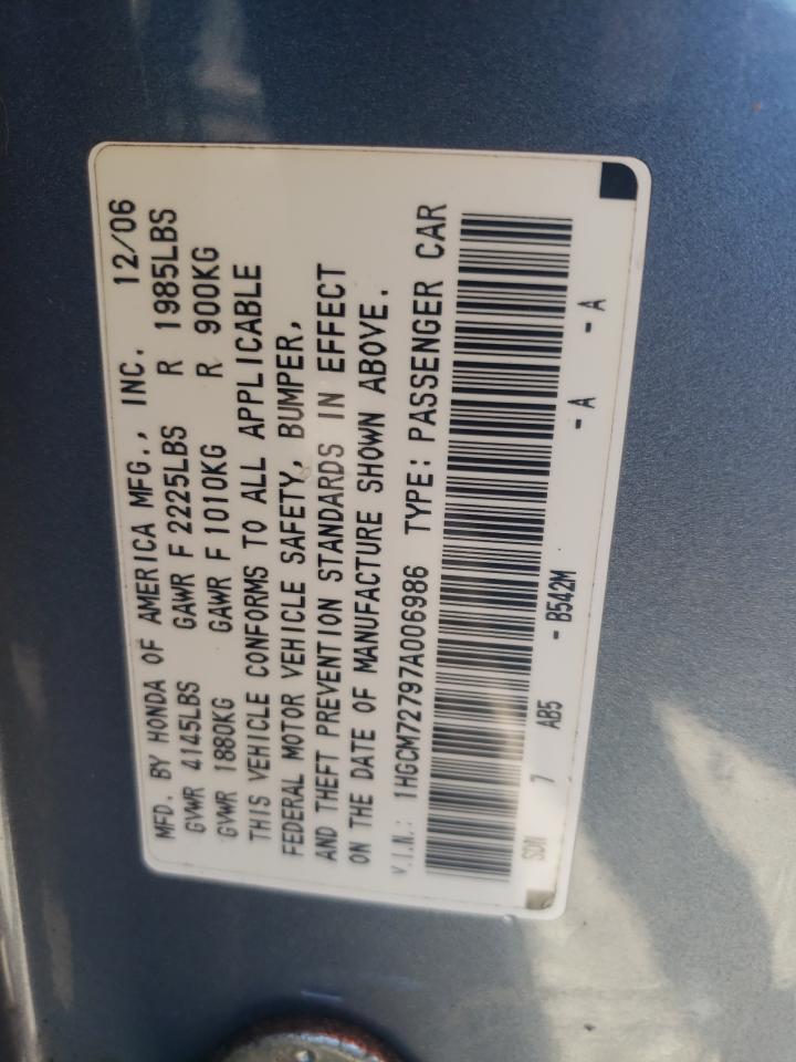 2007 Honda Accord VIN 1HGCM72797A006986 Copart auction photo, rear end / front end damage thumbnail 14