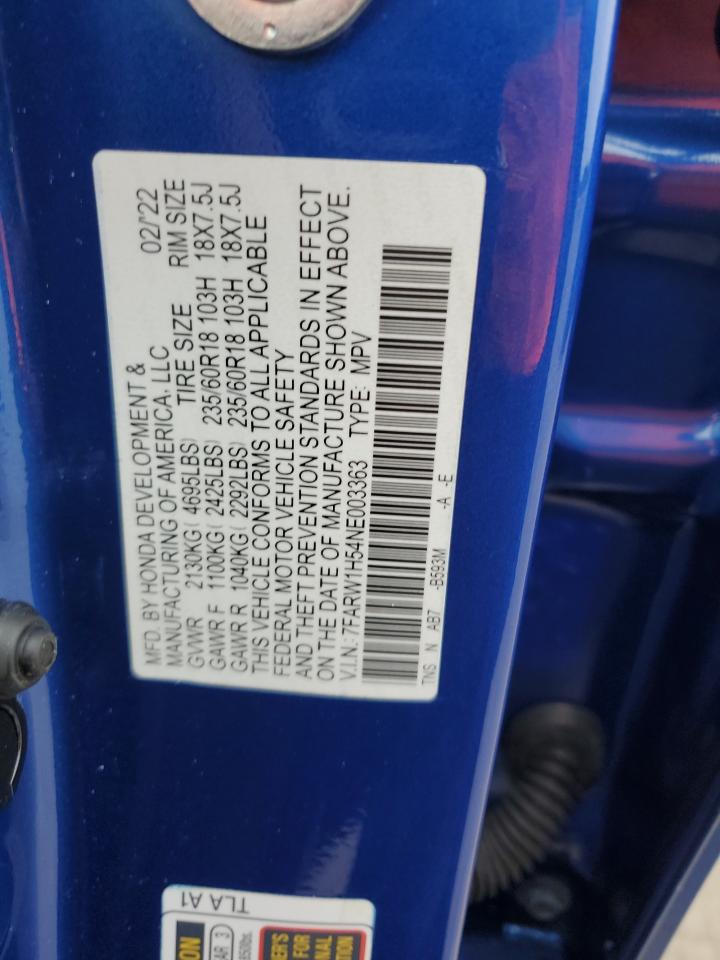 2022 Honda CR-V VIN 7FARW1H54NE003363 Copart auction photo, side / rear end damage thumbnail 13