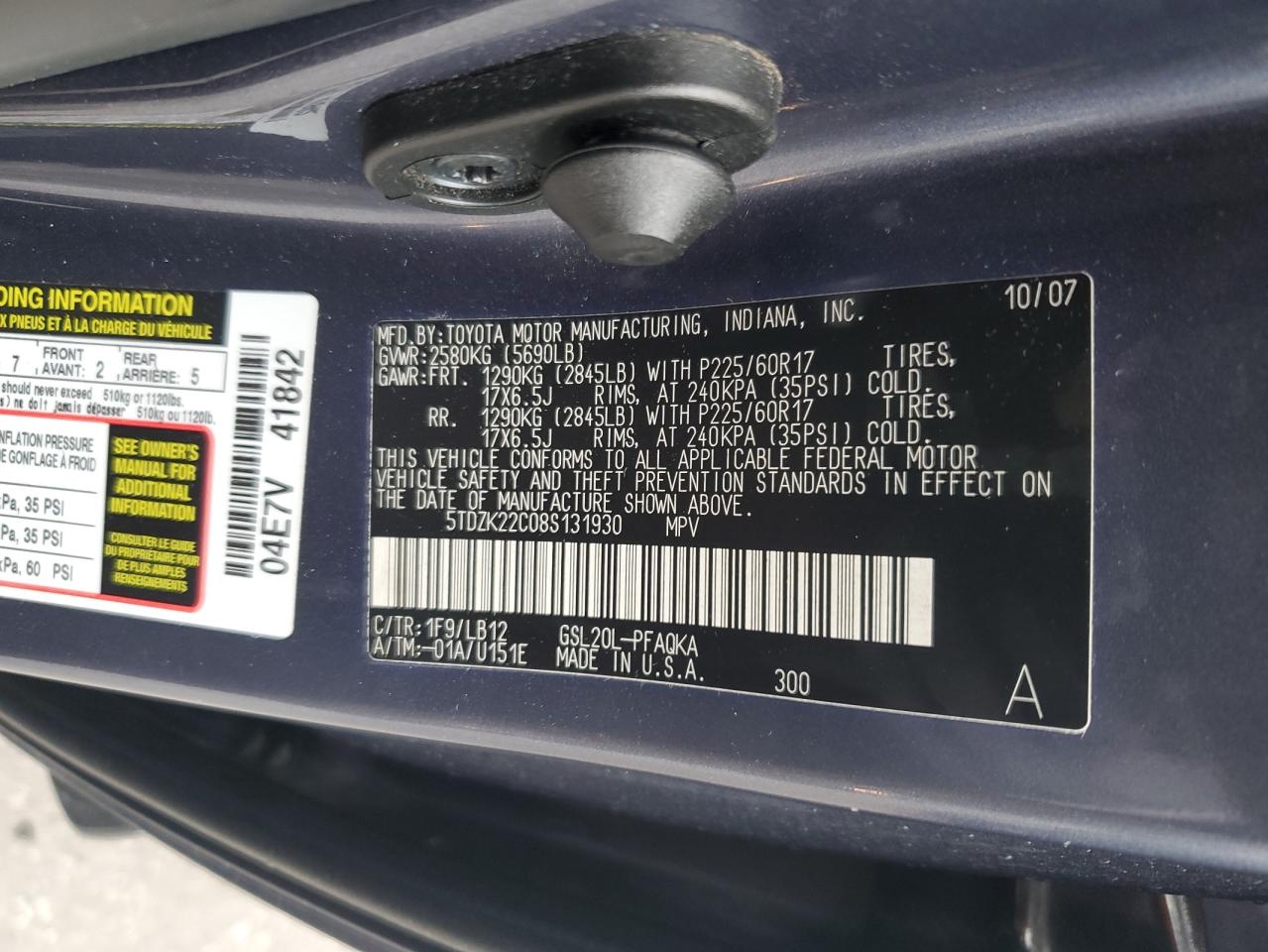 2008 Toyota Sienna VIN 5TDZK22C08S131930 Copart auction photo, side damage thumbnail 13
