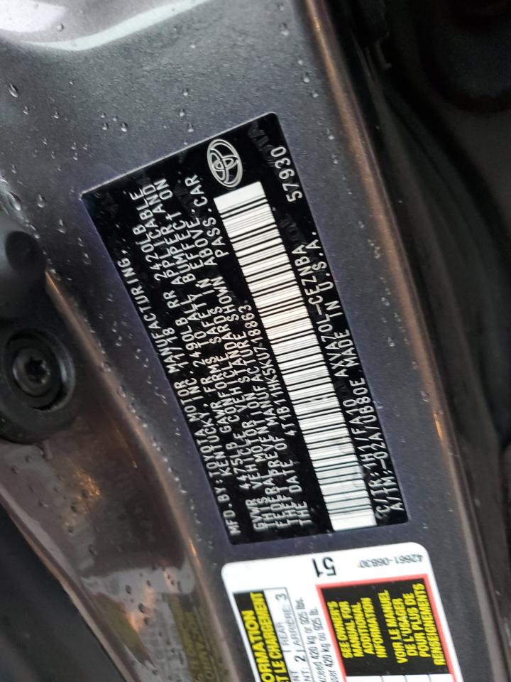 2019 Toyota Camry VIN 4T1B11HK5KU718863 Copart auction photo, rear end damage thumbnail 13